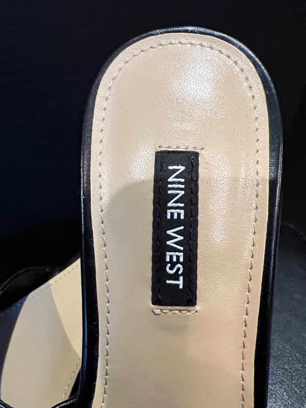 Nine West Black Platform Slide Sandals with cork heel - Picture 2 of 7